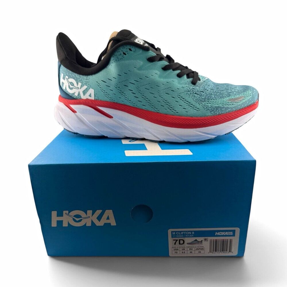 Hoka One One Clifton 8 Men’s Mesh Lace-Up Low Top Sneakers Real Teal 1119393